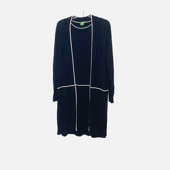 Worth 100% Wool Duster and Midi Dress Two Piece Set Women’s Black Cream Medium M - Picture 9 of 12